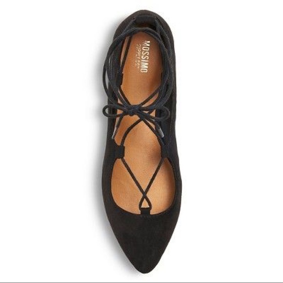 NEW Black Faux Suede Lace Up Pointed Toe Flats - Picture 2 of 4